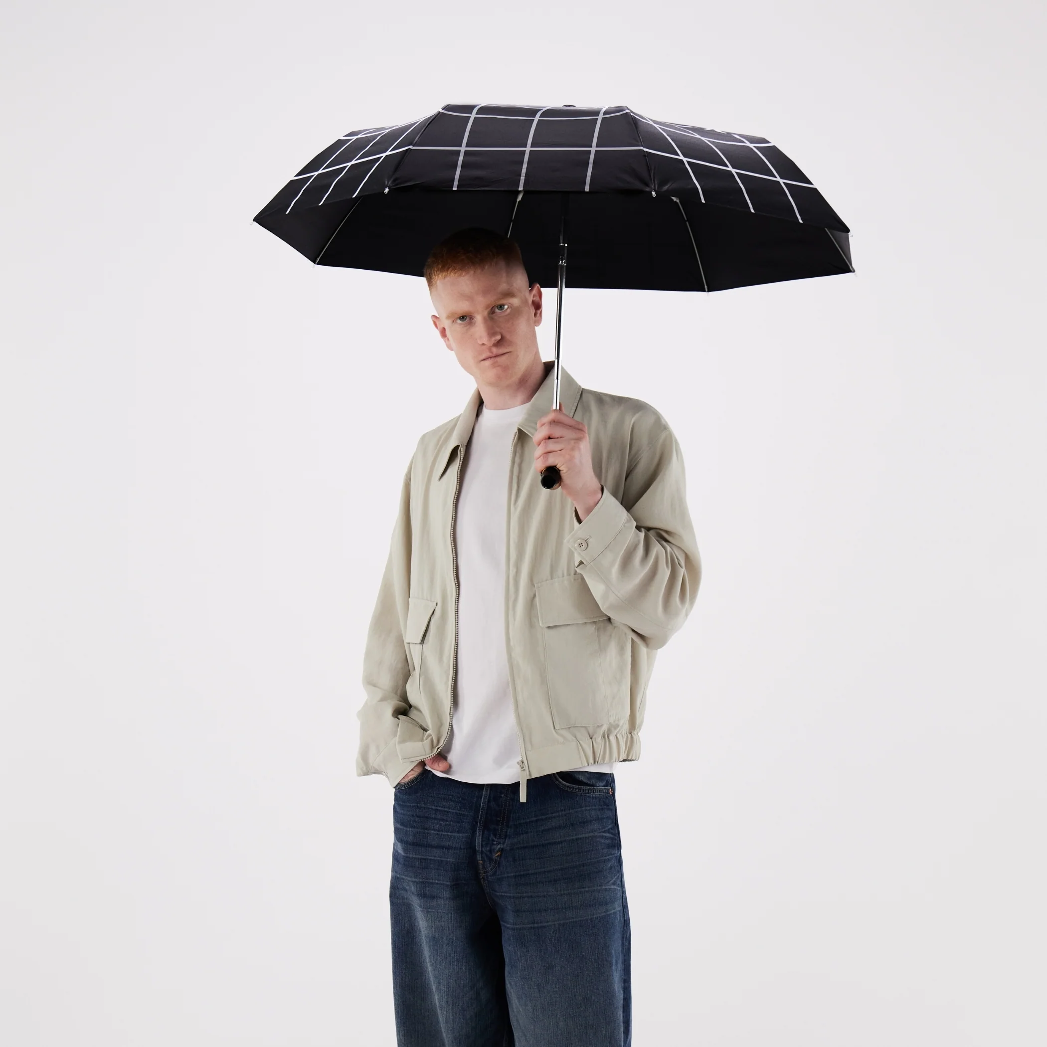 .Black Grid Compact Duck Umbrella - Image 2